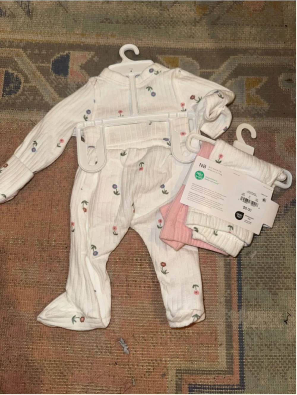 Baby Carter's Floral Bodysuit and Pants Set Newborn White Pink
